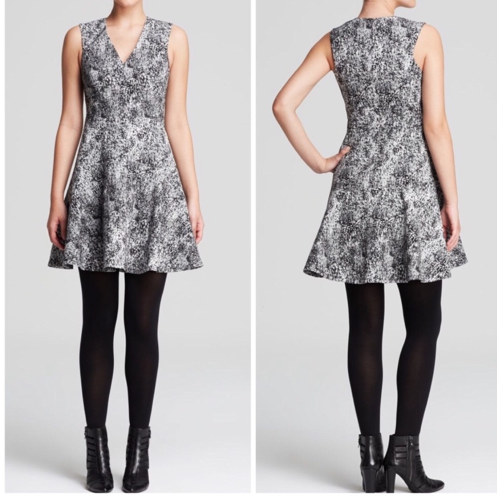Rebecca Taylor Structured Jacquard Fit & Flare Sleeveless Dress Black White Sz 4